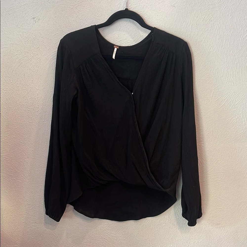 Free People Elegant Black Wrap Blouse Size M